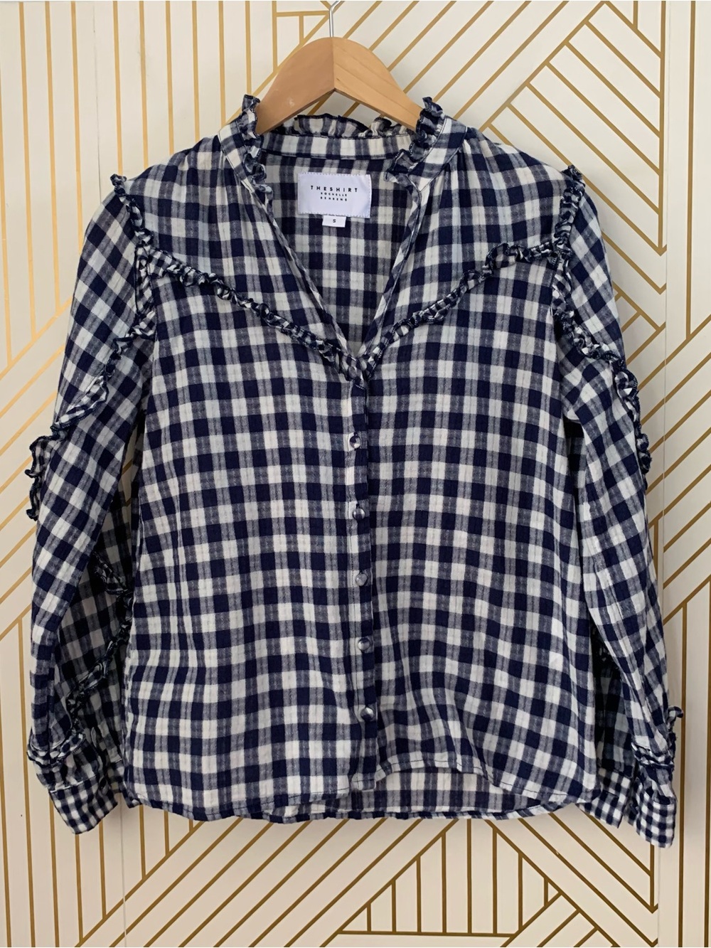 Tuckernuck The Shirt by Rochelle Behrens Sacha Navy Blue Check Gingham Blouse S